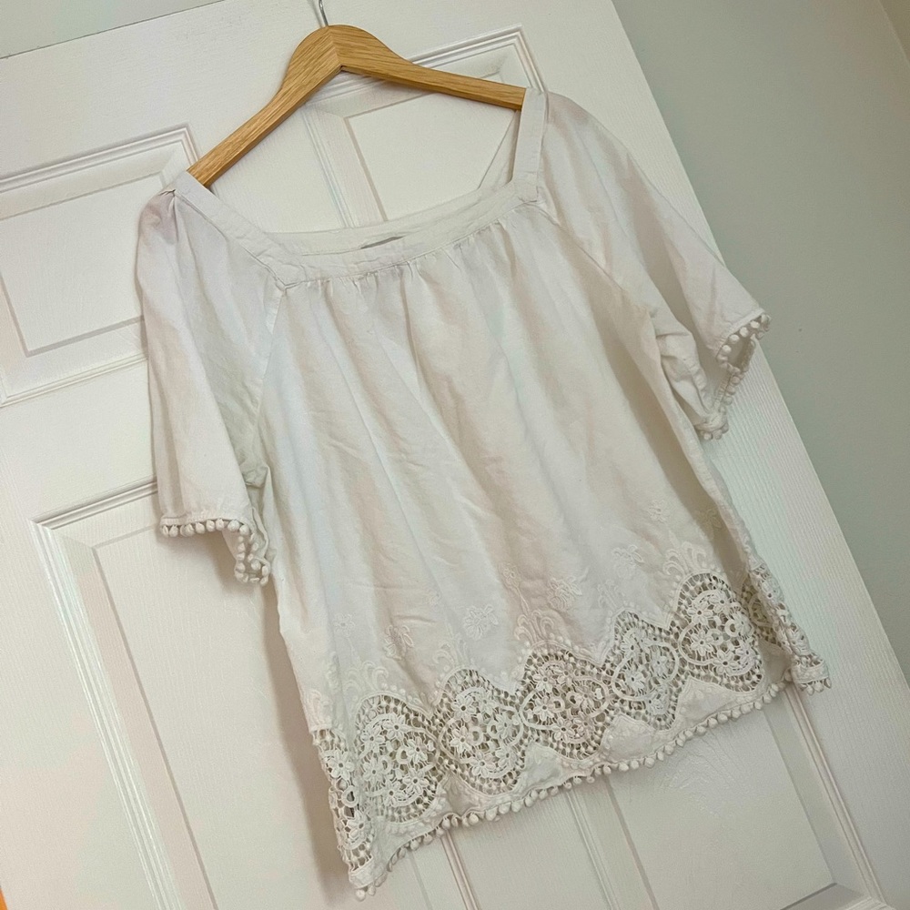LOFT short sleeved square neck top with lace detail and trim XL